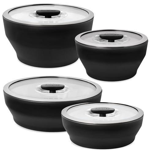 Anyday Onyx Collection 8-Piece Microwave Cookware Set | Glass Food Storage with Glass Lids | Plastic-Free Meal Prep | Microwave Steamer & Stackable Airtight Storage Container with Vented Lid