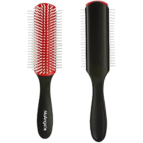 NuAngela Cushion 9 Row Nylon Bristle Brush For Curly Hair, Easy Clean Styling Hairbrush For Detangling Shaping Smoothing Blow-Drying Separating,Defining Curls For Wet, Long, Frizzy, Thick Hair Cover