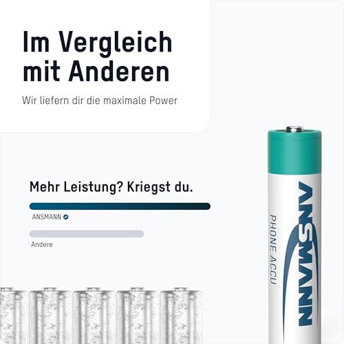 ANSMANN Telefon Akku Micro AAA LR03 800mAh, 4 Stück, 1,2V NiMH, wiederaufladbar, ideal für DECT Phone, Schnurlostelefon, Babyphone, Ersatzakku