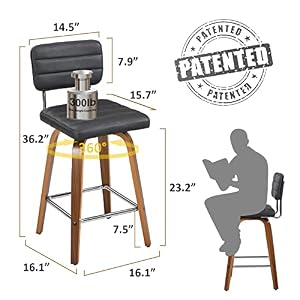 Bar Stools Set of 2 Counter Height Chairs Wood Barstools Bar Height Swivel Bar Stools with Back for Kitchen