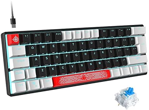 UK Layout 60% Mechanical Gaming Keyboard Type C Wired 61 Keys LED USB Waterproof Keyboard 14 Chroma RGB Backlight Anti-ghosting Keys+Extra Keycaps for Computer/PC/Laptop/MAC (White/Red Switch)