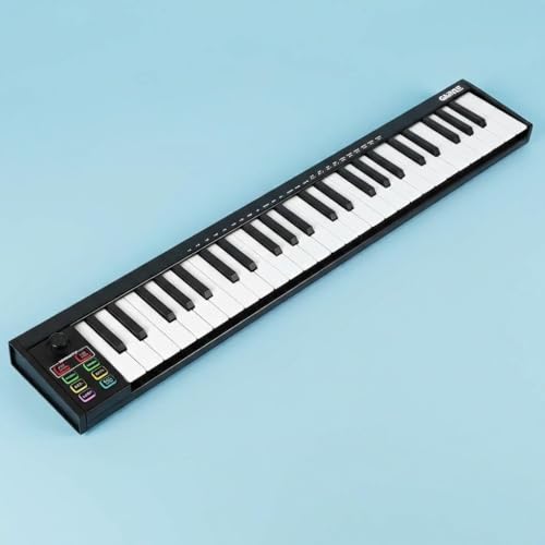 49 Key MIDI Keyboard Controller, USB MIDI Keyboard Controller with DAW Integration, 8 Drum Pads & OLED Display, Perfect for Music Production, Black