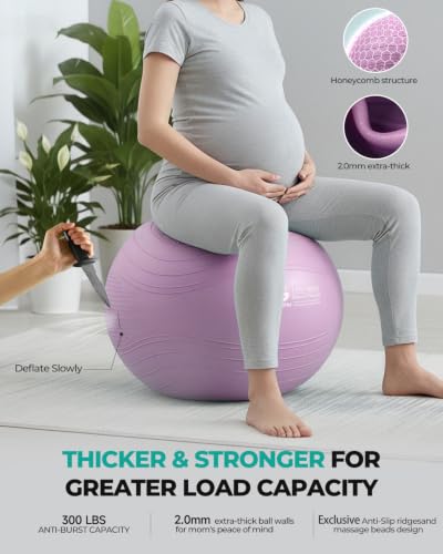 Image of Gruper Yoga Ball, Extra Thick Exercise Ball for Workout Pregnancy Stability - 4 Sizes Anti Burst Balance Ball for Yoga, Pilates, Fitness, Birthing, Physical Therapy - Includes Pump