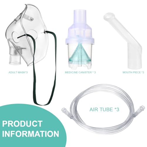 Verneblerzubehör 3 Sets mit Mundstücke Erwachsenenmasken Tassen 2m Schlauch Sauerstoffmaske Zubehör für Erwachsene phthalatfrei latexfrei