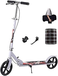 QQW Scooters Adult Big Wheels Adult Kick with Hand Brake - Folding Commuter with Carry Bag and Storage Basket Adjustable Height Load 150 Kg