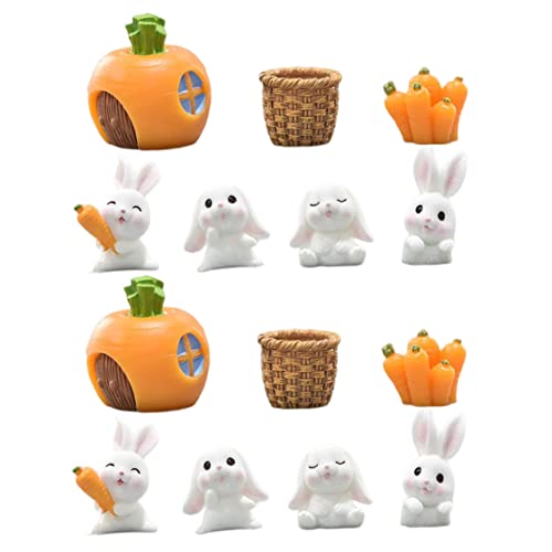 Jorzer Mini Pâques Bunny Figure Miniature Rabbit Figurine Fairy Rabbit Garden Ornement pour décor de Jardin 14pcs Mini Figures de Lapin de Pâques, Figurine de Lapin Miniature en résine