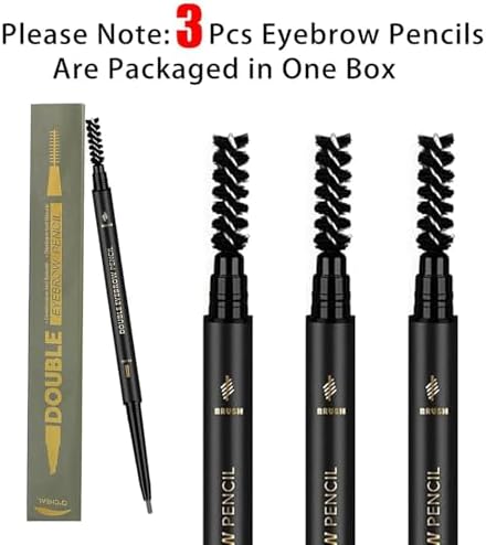 O'CHEAL 3Pcs Grey Eyebrow Pencils for Women, Premium Eye Brow Pencil with Spoolie Brush, Longwearing for Perfect Brows, Professional, Precision, Defines, Universal Waterproof Double-ended Eyebrow Pen - 1