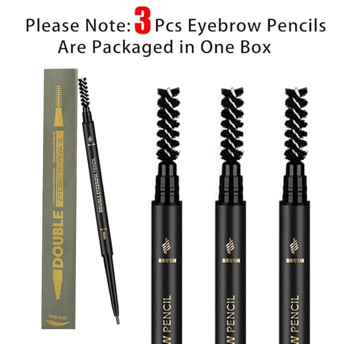 O'CHEAL 3Pcs Grey Eyebrow Pencils for Women, Premium Eye Brow Pencil with Spoolie Brush, Longwearing for Perfect Brows, Professional, Precision, Defines, Universal Waterproof Double-ended Eyebrow Pen