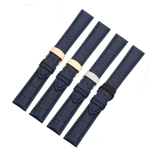 Sangle de montre bleu foncé compatible fermoir papillon de 16mm à 23mm