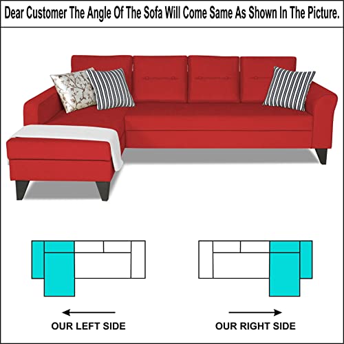 Image of Adorn India Wood Maddox Tufted L Shape 5 Seater Sofa Set LHS (Red) (3 Year Warranty)