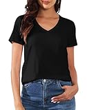 PALINDA Women's Classic Fit T Shirts Short Sleeve V Neck Casual Cotton Tee Shirt Summer Tops (Black S)
