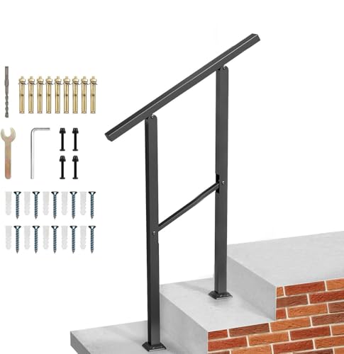 Handrails for Stairs Fit 2 to 3 Steps,Durable Metal Outdoor Handrails for Outside Steps,for Concrete Steps, Porch Deck Railing (Black, 1 to 2 Steps)