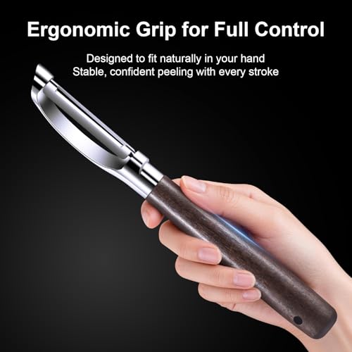 Premium Vegetable Peeler, Stainless Steel Potato Peeler with Ergonomic Wood Handle, Sharp Veggie Peeler for Potatoes, Carrots, Fruits & Cabbage, Professional Peeler for Kitchen (Y+I Set) by AnGeer - Used condition - Image 7