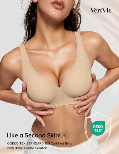 Image of Vertvie Jelly Wireless Bras for Women Push Up Plunge Seamless T-Shirt Bras No Underwire Supportive Full Coverage Bralettes