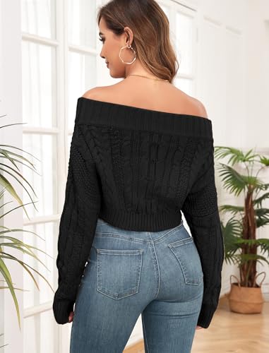 Image of ZAFUL Women V Neck Button Knit Crop Sweaters Batwing Sleeve V Back Ribbed Hem Pullover Sweater