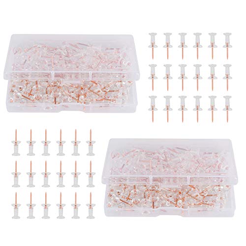 Folansy 200 Count Push Pins Rose Gold Thumb Tacks Standard Pins Transparent Plastic Head and Golden Steel Point (200-Count,Type 2)