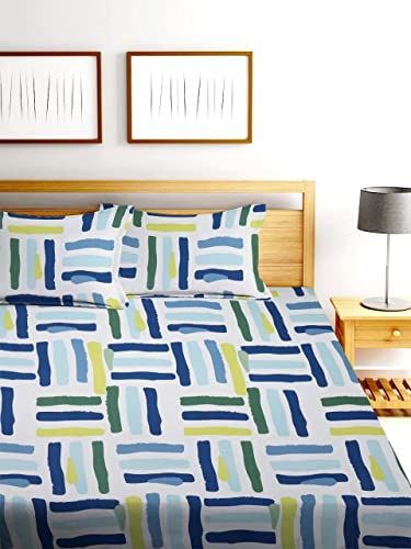 Image of Jashan Elastic King Size Fitted bedsheets with 2 Pillow Cover | King Size bedsheets | 100% Glace Cotton | Fitted bedsheet Cotton King 72 inch x 78 inch inches (Double Elastic Bedsheet, Multi-22)