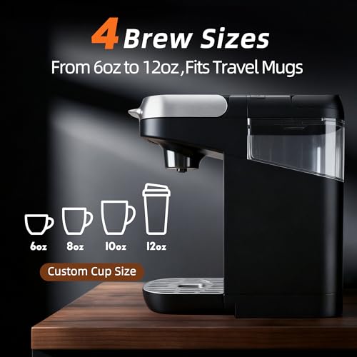 Greatogo Small Single Serve Coffee Maker for K Cup and Ground Coffee, Fast Brew One Cup Coffee, 6 to 12 oz. Brew Sizes, Machine with Descaling Reminder and Water Window, Black by Greatogo - Image 4