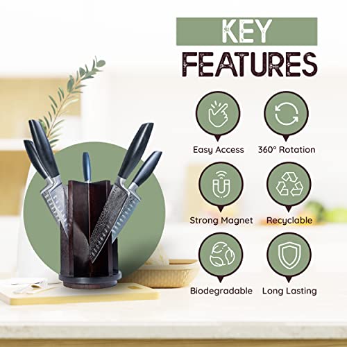 Spin & Slice Rotating Magnetic Knife Block: Minimalist, Sleek & Unique Design - Eco Friendly Bamboo - Fits More Than 5 Knives - An Essential Kitchen Companion #TOP3