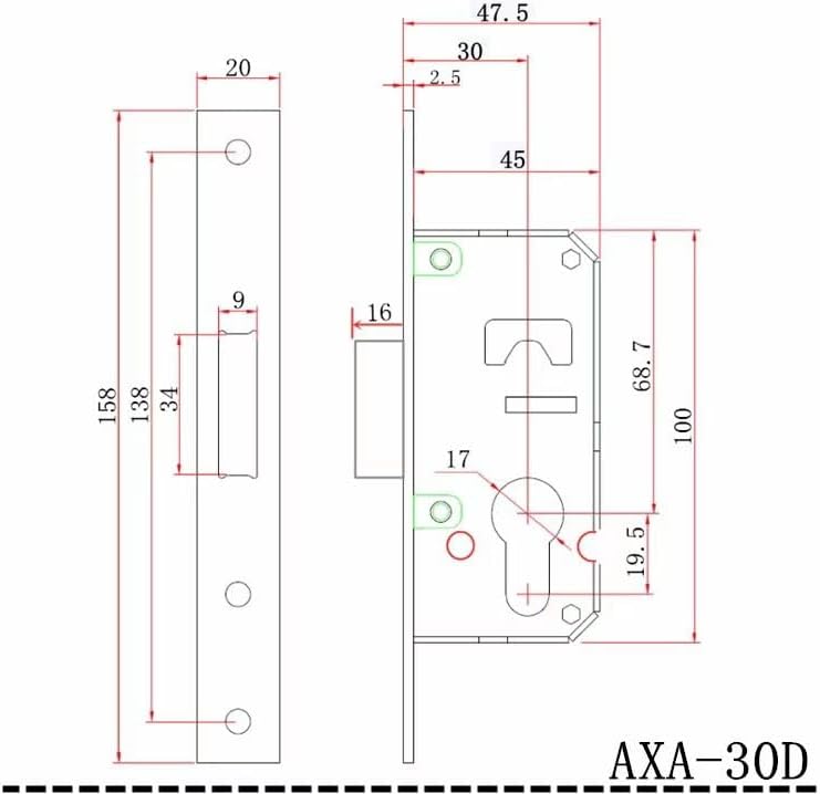 1pc High-Security Mortice Sash Lock for Wooden and Glass Doors - Durable Deadlock for Enhanced Home Security(30mm)