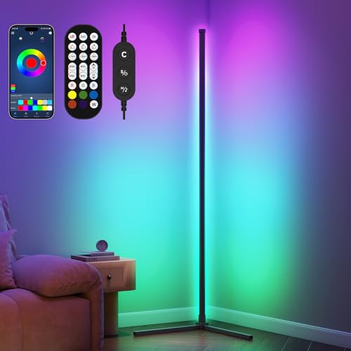 ZealWe Floor Lamp, RGB LED Floor Lamps with APP & Remote Control, Smart Corner Lamps with 16M Colors and Music Sync for Living Room, Standing Reading Lamp for Bedroom, Gaming Room