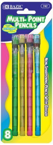 Bazic Transparent Multi-Point Pencil. Non-Sharpening Pencil W/ Eraser (8/Pack) #TOP1