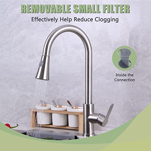 Pull Down Faucet Spray Head, Angle Simple Kitchen Sink Faucet Sprayer Head Nozzle Pull Out Hose Sprayer Replacement Part Faucet Head Kitchen Tap Sprayer Spout, Brushed Nickel #TOP6