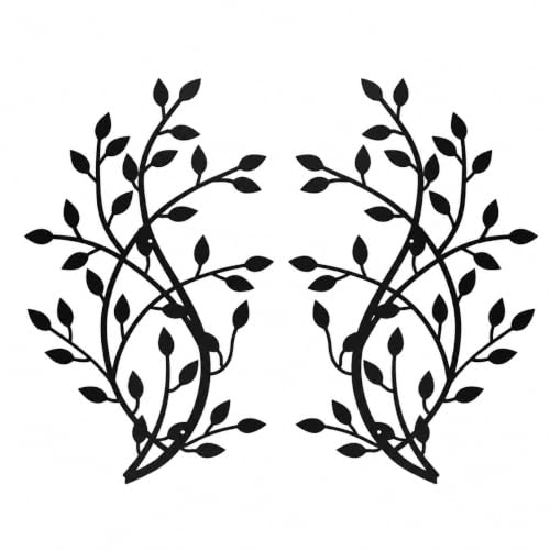 Meltset Metal Tree Leaf Wall Decor, Vine Olive Leaf Branch Wall Art,Black Wrought Iron Artwork above The Bed, Living Room, Indoor and Outdoor (S/Black)
