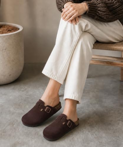 Image of ODOLY Genuine Suede Clogs for Women Men Comfort Cork Footbed Potato Shoes