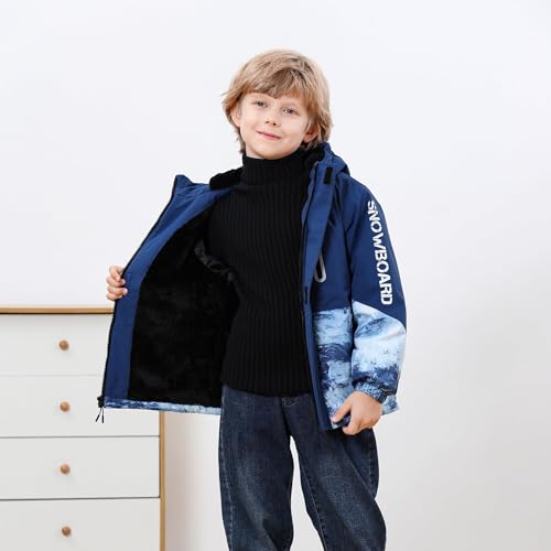 Boys' Waterproof skiing Jacket - Winter Fleece Lined Snowboarding Coat with Hood, Windproof Thermal Outer Shell for Kids Sky Blue 7-8 — view 5