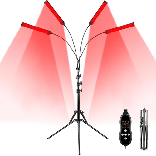 Cozion 4 Head Infrared Floor Light Lamp with Stand, 420LED 660nm&850nm Infrared Light Lamp with 10/20/30/40/50/60Min Timer, 11 Brightnes for Home/Office Use(not Heated)