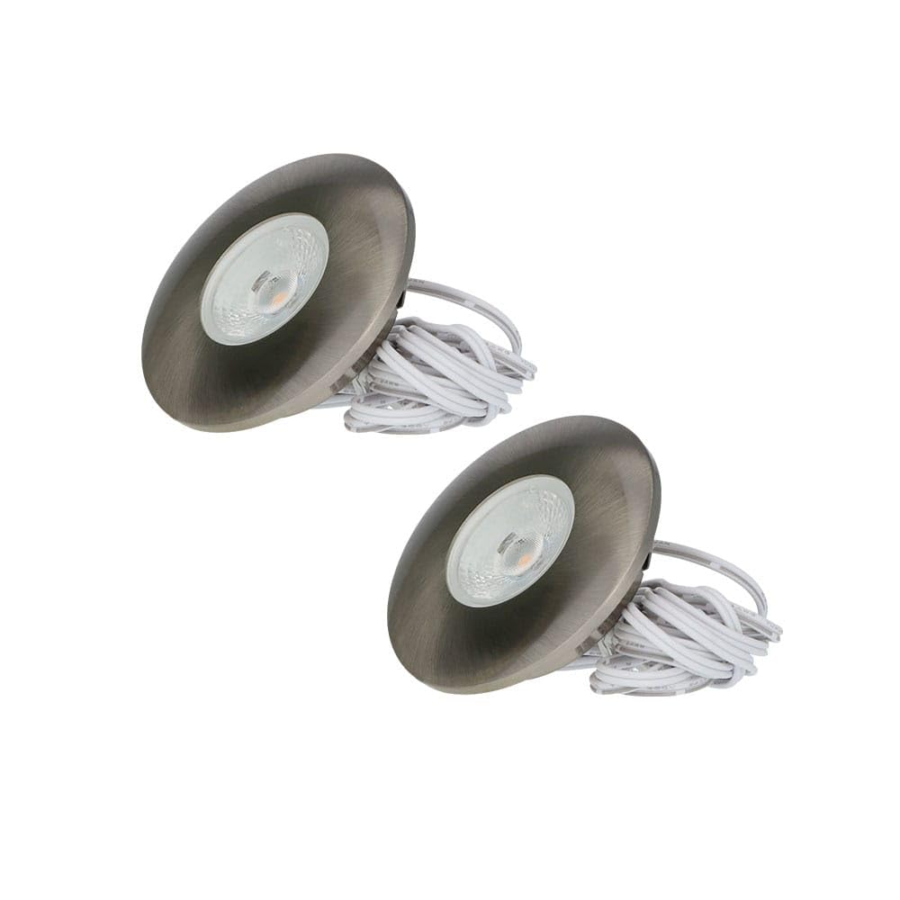HOFTRONIC - 2er LED Einbaustrahler 230V Pavo Dimmbar Edelstahl 2700K Warmweiß Einbaustrahler Flach (Einbautiefe 12mm) LED Deckenleuchte IP44 für Badezimmer, Küche - Mini Möbeleinbauleuchten