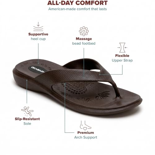 Image of OKABASHI Women's Maui Flip Flops | Arch Support Sandals with Massage Footbed, Made in USA, Waterproof Thong Sandal for Beach, Pool & Travel, Sizes 5-10.5