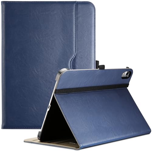 ProCase for iPad A16 11th Generation 11 Inch 2025/iPad 10th Generation Case 10.9 Inch 2022, iPad 11/10 PU Leather Case Business Stand Cover Smart Folio with Hand Strap Front Pocket Pen Loop -Navy