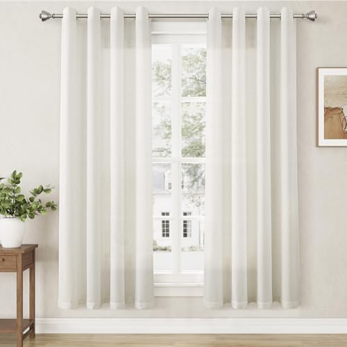 Image of Natural Cream Linen Curtains 72 Inch Length for Living Room Neutral Grommet Top Light Filtering Semi Sheer Curtain Textured Modern Farmhouse Rustic Short Window Drapes for Bedroom 52x72,2 Panels Set