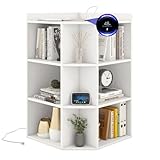 Tangkula 9 Cube Corner Bookshelf with Charging Station, 90 Degree Corner Cabinet w/1 USB Port & 1 Type-C Port, 3-Tier Open Wooden Bookcase Display Storage Shelf for Study Living Room (White, 9-Cube)