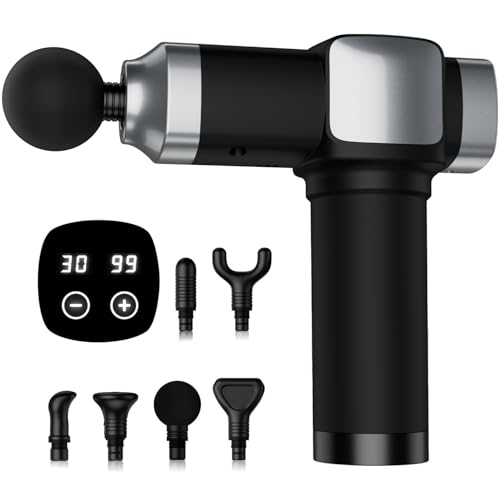 CAMEFER Massage Gun Deep Tissue, Portable Percussion Electric Muscle Massager for Pain Relief, Handheld Massagers with 30 Speeds & 6 Attachments for Back and Neck, Gifts for Men Women