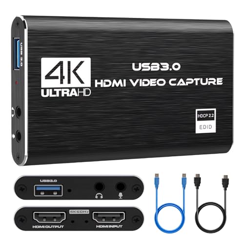 DUSEKI Carte Capture Vidéo HDMI 4K USB 3.0 Carte Vidéo HD 1080p HDMI, 60FPS/2K 30FPS Fonctionne avec Xbox Series X/S, Xbox One X/S, OBS, PS4, PS5, Appareil Photo (Noir)