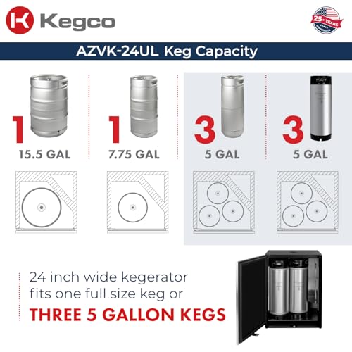 Image of Kegco 24 inch Wide Single Tap Stainless Steel Built-In Left Hinge Kegerator with Dispense Kit