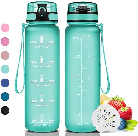 HoneyHolly Sports Water Bottle - 350ML - Filter Water Bottle, BPA Free Water Bottle, Water Bottle with Time Markings, Gym Water Bottle For Kids, Adults, Bike, Yoga, Running