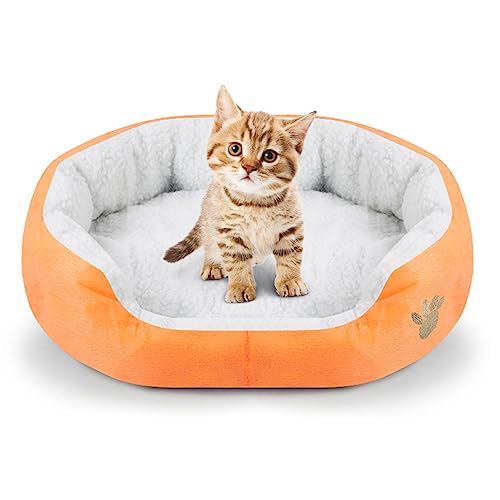 VITION Cat Bed Sleeping Nest for small Cat Puppy Dog, Soft Washable Round Fleece Nest Cushion Bed (40x45cm, Orange)