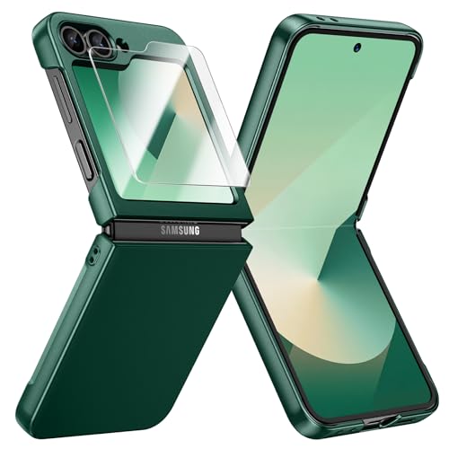 Doeshine Coque pour Samsung Galaxy Z Flip 7 FE/Z Flip 6 Ultra Mince, Charge sans Fil, Verre Trempé Protection Écran, Hard PC, Antichoc Anti-Rayures Bumper...