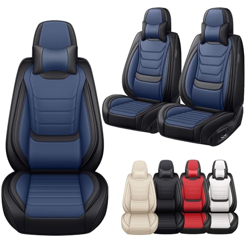 Image of Car Seat Covers Fit for Chevrolet Tahoe 1995-2025, Leather Automotive Seat Covers for Trucks, Heavy-Duty Wear Resistant Seat Protectors, Easy to Install, 2 Seats with Pillows, Black Blue