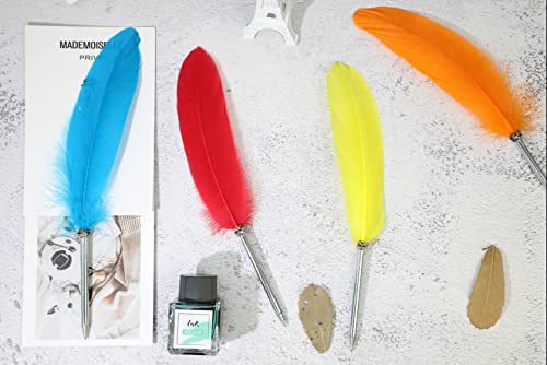 Opendgo Natural Goose Feather Quill Ballpoint Pen Fashion Design Black Ink Pens For Kids Smooth Writing (Blue) #TOP1
