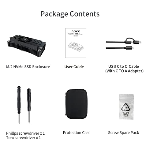 AOKO NVMe Enclosure with Cooling Fan, Aluminum NVMe to USB 3.2 Gen2x2