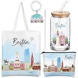 Chuangdi 4 Pcs Boston Souvenirs Gifts Set Travel Canvas Bag Cosmetic Bag 16 oz Tumbler and Keychain Boston City for Christmas Traveler Friend Lover Sister Gifts