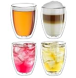Creano Set 4 Tazze Cappuccino 400ml Doppia Parete in Vetro Borosilicato – Bicchieri Termici Isolanti per Caffè Tè Latte – Design Elegante Regalo Premium Set - 4x 400ml XL (confezione da 4) - 8