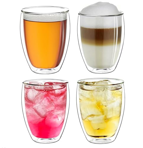 Creano Set 4 Tazze Cappuccino 400ml Doppia Parete in Vetro Borosilicato – Bicchieri Termici Isolanti per Caffè Tè Latte – Design Elegante Regalo Premium Set - 4x 400ml XL (confezione da 4) - 8