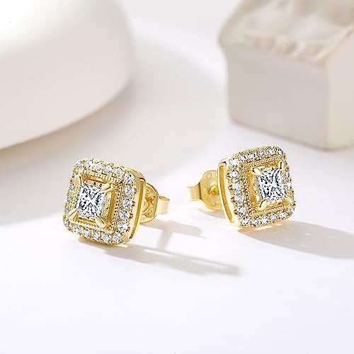 Gold Stud Earrings for Women 14K Gold Earrings Studs Hypoallergenic Small Stud Earring for Women with Cubic Zirconia Gems 10.4MM4