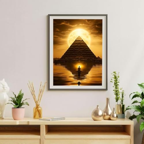 Egypte Diamond Painting Adulte, Bricolage 5D Diamond Painting Pyramide Diamond-Painting Enfant DIY 5D Carré Diamond Dots Broderie Diamant Kit Complet, Décoration Chambre Intérieur Murale 30x40 cm P-S – vue 3